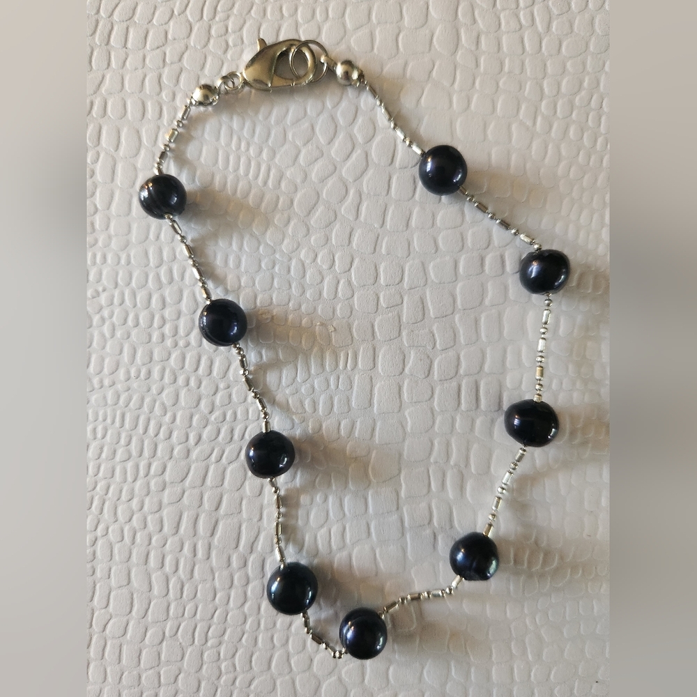 NWT Genuine Pearl Ankle Bracelet Black Pearls Beach Vacation 10" Anklet